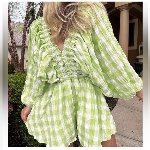 Pants - Mable Green Gingham Romper